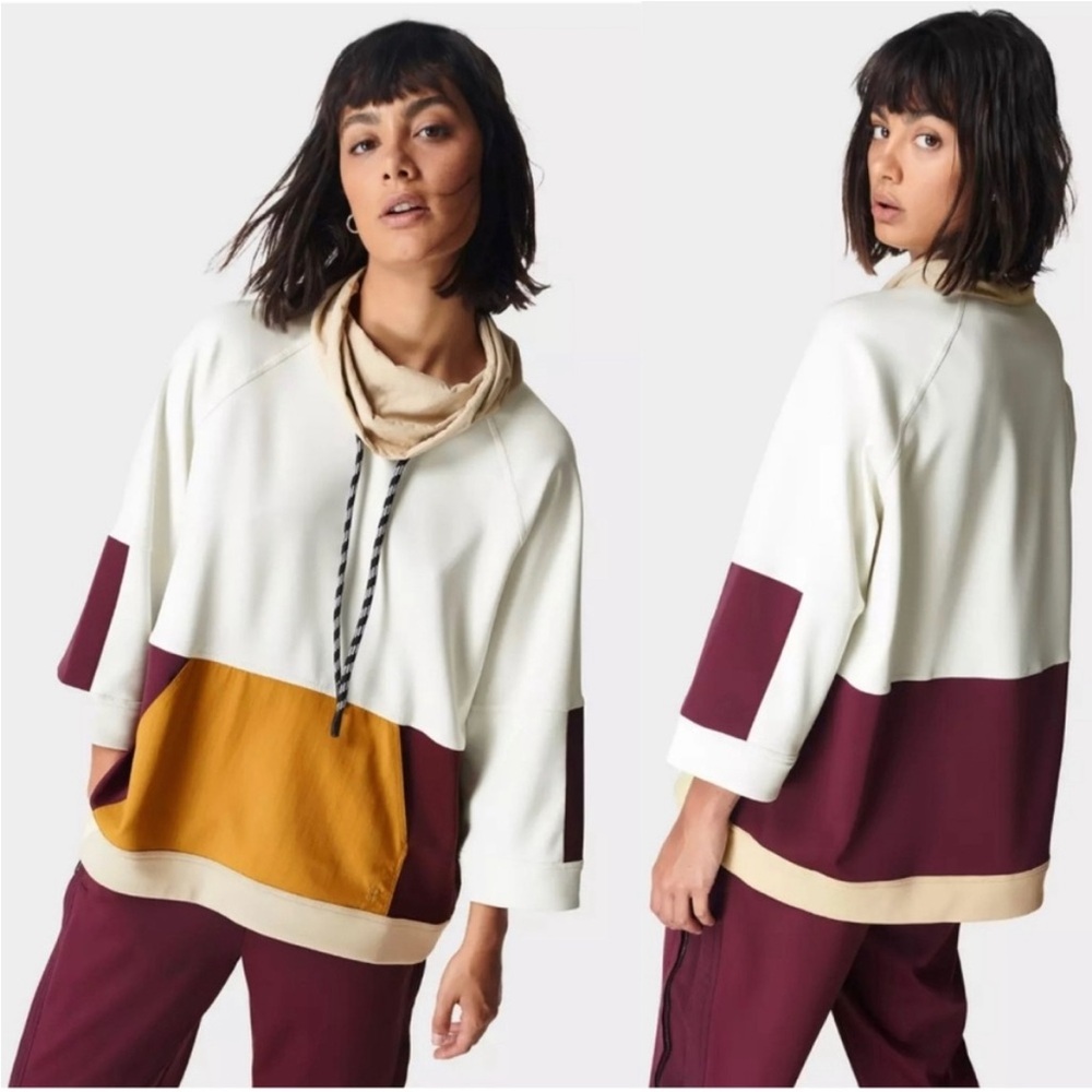 Sweaty Betty Cream, Maroon & Mustard Colorblock Hoodie